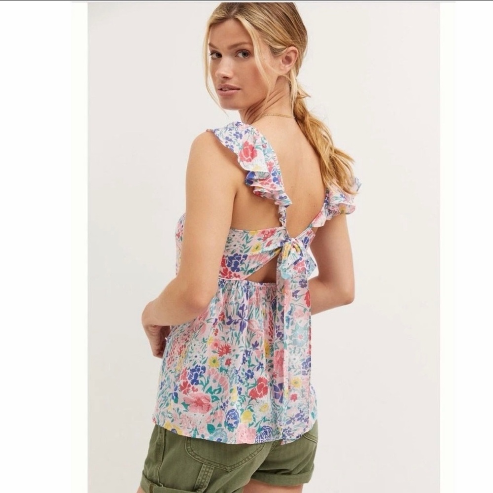 NWT Anthropologie x Banjanan Ruffle Top Pink Garden Party